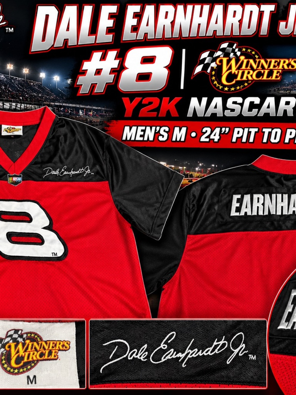 Y2K Dale Earnhardt Jr #8 Winners Circle NASCAR Jersey Mens M Red Black